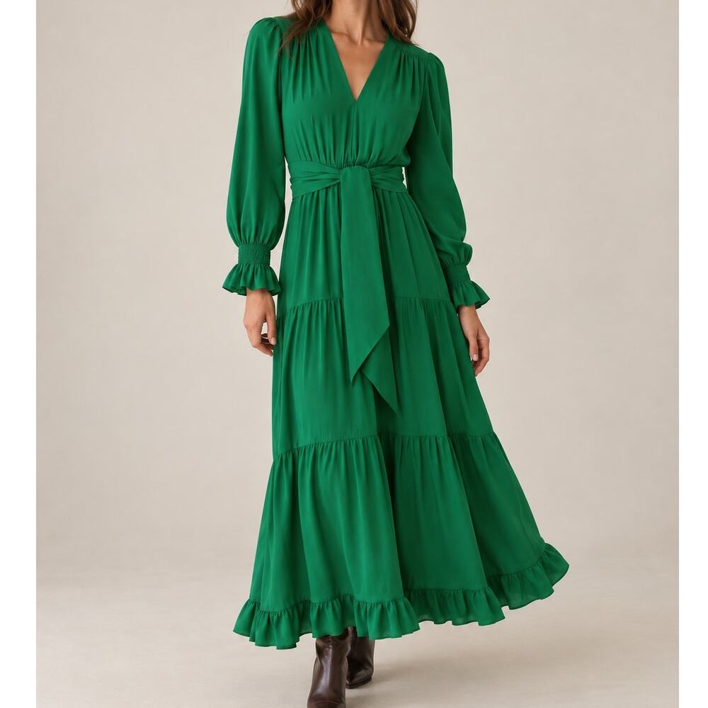 ME + EM Green Satin Twill V-Neck Maxi Dress US 10 UK 14 Eugenie New With Tags